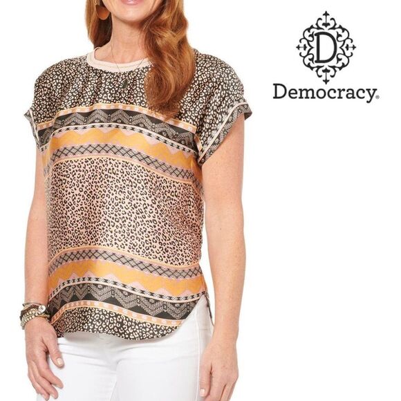 Democracy Tunic  Top Size Large Wit & Wisdom Silky Leopard Animal Print - Picture 1 of 12